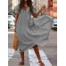 100% Cotton Casual Loose V-Neck Solid Dress For Women