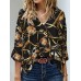 Chain Print Long Sleeve V-neck Blouse For Women