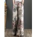 Cotton Women Palnt Floral Print Pocket Drawstring Elastic Waist Retro Wide Leg Pants