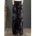 Cotton Women Palnt Floral Print Pocket Drawstring Elastic Waist Retro Wide Leg Pants