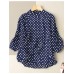 Dot Print Stand Collar Button 3/4 Sleeve Blouse For Women