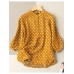 Dot Print Stand Collar Button 3/4 Sleeve Blouse For Women