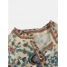 Ethnic Floral Print V Neck Long Sleeved Bohemian Shirts For Women