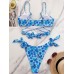 Floral Butterfly Animal Print Tie Cross Split Beach Bikini Women Swimsuit