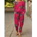 Flower Pocket Tie Elastic Waist Long Sleeve Two Pieces Set