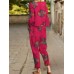 Flower Pocket Tie Elastic Waist Long Sleeve Two Pieces Set