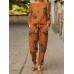 Flower Pocket Tie Elastic Waist Long Sleeve Two Pieces Set