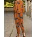 Flower Pocket Tie Elastic Waist Long Sleeve Two Pieces Set