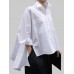 Long Sleeve Solid Color Lapel Pocket Irregular Hem Shirts For Women