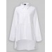 Long Sleeve Solid Color Lapel Pocket Irregular Hem Shirts For Women