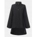 Long Sleeve Solid Color Lapel Pocket Irregular Hem Shirts For Women