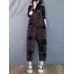 Plaid Print Demin Pockets Causal Harem Jumpsuit For Women