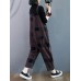 Plaid Print Demin Pockets Causal Harem Jumpsuit For Women