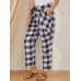 Plaid Print Knotted Pocket High Waist Loose Casual Pants For Women