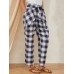 Plaid Print Knotted Pocket High Waist Loose Casual Pants For Women