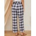 Plaid Print Knotted Pocket High Waist Loose Casual Pants For Women