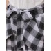 Plaid Print Knotted Pocket High Waist Loose Casual Pants For Women