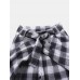 Plaid Print Knotted Pocket High Waist Loose Casual Pants For Women