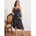 Plus Size Spaghetti Wrap Design Ruffle Trim Dress