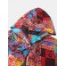 Plus Size Women Ethnic Style Printed Button Up Hooded Coats With Pocket