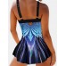 Plus Size Women Feather Printing Adjustable Straps Cover Belly Swimdresses