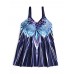 Plus Size Women Feather Printing Adjustable Straps Cover Belly Swimdresses