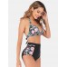 Plus Size Women Floeal Print Patchwork High Waist Bikini Backless Swimwear