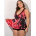 Plus Size Women Swimsuit Halter String Floral Print V-Neck Backless Swimdress