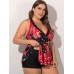 Plus Size Women Swimsuit Halter String Floral Print V-Neck Backless Swimdress