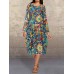 Print Crew Neck Long Sleeve Women Floral Dress