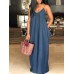 S-5XL Plus Size Sleeveless Strappy Long Denim Dress