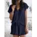 Solid Color Home Loungewear V-neck Short Sleeve Two Piece Set