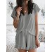 Solid Color Home Loungewear V-neck Short Sleeve Two Piece Set