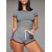 Solid Color O-neck Short Sleeve T-shirts Drawstring Waist Casual Shorts