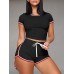 Solid Color O-neck Short Sleeve T-shirts Drawstring Waist Casual Shorts