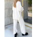 Solid Loose Elastic Waist Long Sleeve Homewear Two Pieces Set