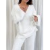 Solid Loose Elastic Waist Long Sleeve Homewear Two Pieces Set