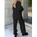 Solid Loose Elastic Waist Long Sleeve Homewear Two Pieces Set