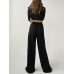 Solid Zip Elastic Waist Long Sleeve Wide Leg Two Pieces Set