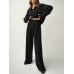 Solid Zip Elastic Waist Long Sleeve Wide Leg Two Pieces Set