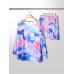 Tie Dye Women Long Sleeve Drawstring Pocket Shorts Casual Home Two-piece Set