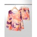 Tie Dye Women Long Sleeve Drawstring Pocket Shorts Casual Home Two-piece Set