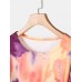 Tie Dye Women Long Sleeve Drawstring Pocket Shorts Casual Home Two-piece Set