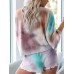 Tie-dye Leopard Print Casual Tops Drawstring Waist Shorts