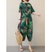 Vintage Print High-low Calf Length Side Pocket Casual Two-piece Suit For Women