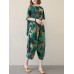 Vintage Print High-low Calf Length Side Pocket Casual Two-piece Suit For Women