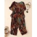 Vintage Print High-low Calf Length Side Pocket Casual Two-piece Suit For Women