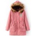 Winter Women Pure Color Fur Collar Hooded Thicken Coats