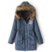 Winter Women Pure Color Fur Collar Hooded Thicken Coats