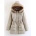 Winter Women Pure Color Fur Collar Hooded Thicken Coats